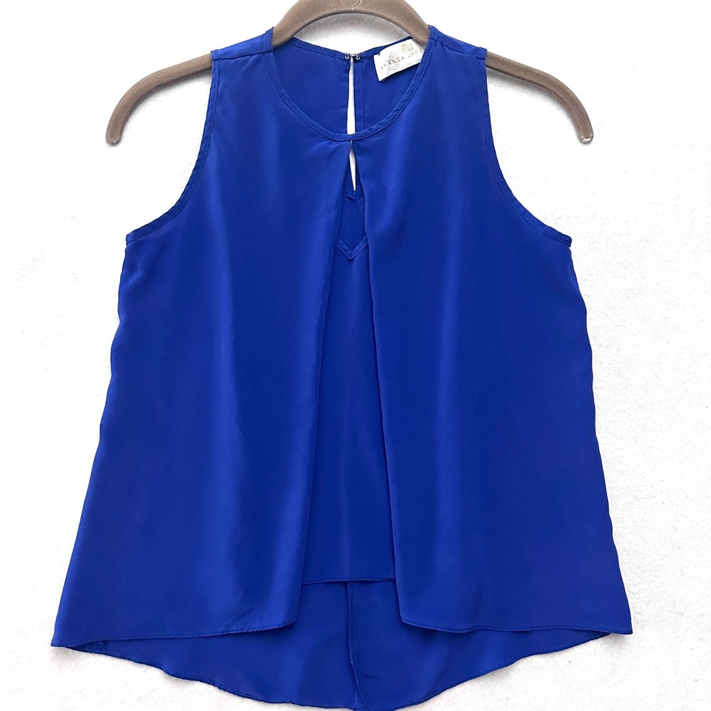 Amanda Uprichard S 100% Silk Royal Cobalt Blue Layered Overlay Blouse Top